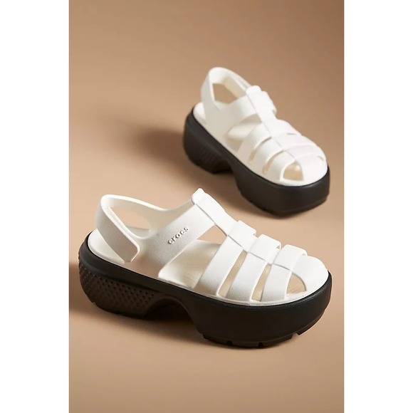 Crocs Stomp Fisherman Sandal Chalk White Black Platform Womens 8 - Picture 2 of 6